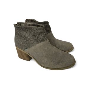 ​TOMS Lacy Gray Suede & Wool Mixed Media Ankle Booties - Size 7